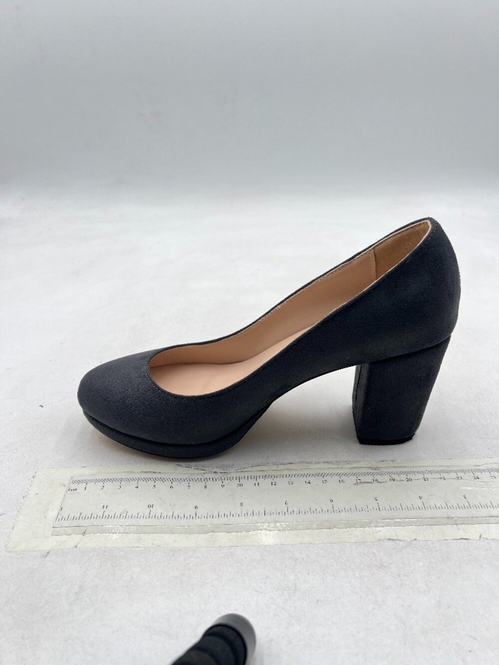 YDN Grey Round Toe Pumps Slip On Stylish Chunky High Heels Heeled Platform Shoes